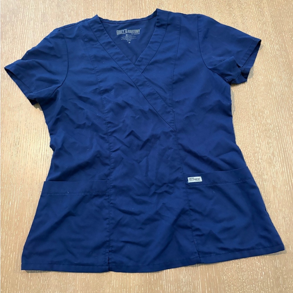 Grey's Anatomy by Barco Women's M Navy Blue V-Neck Scrub Top 2 Pockets